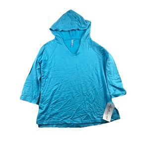 Lulu B Hoodie 3/4 Sleeve V Neck Stretch Casual Top Pullover Blue Women Small NWT